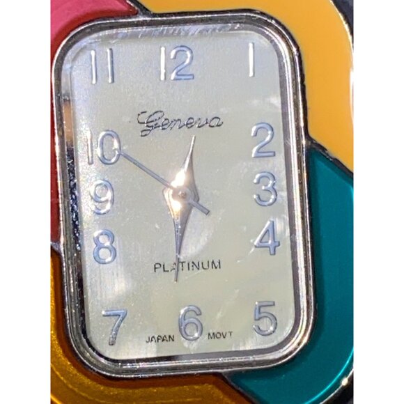 Geneva Womens Stainless Steel Back Watch With Colorful Enamel Face & Rhinestone - Picture 3 of 15